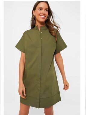 NWOT Tuckernuck Olive Green Trapunto Stitch Sofia Shirt Dress XS
